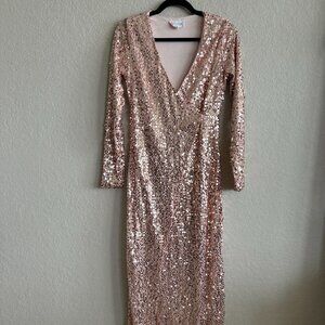 Pink Sequin Wrap Dress